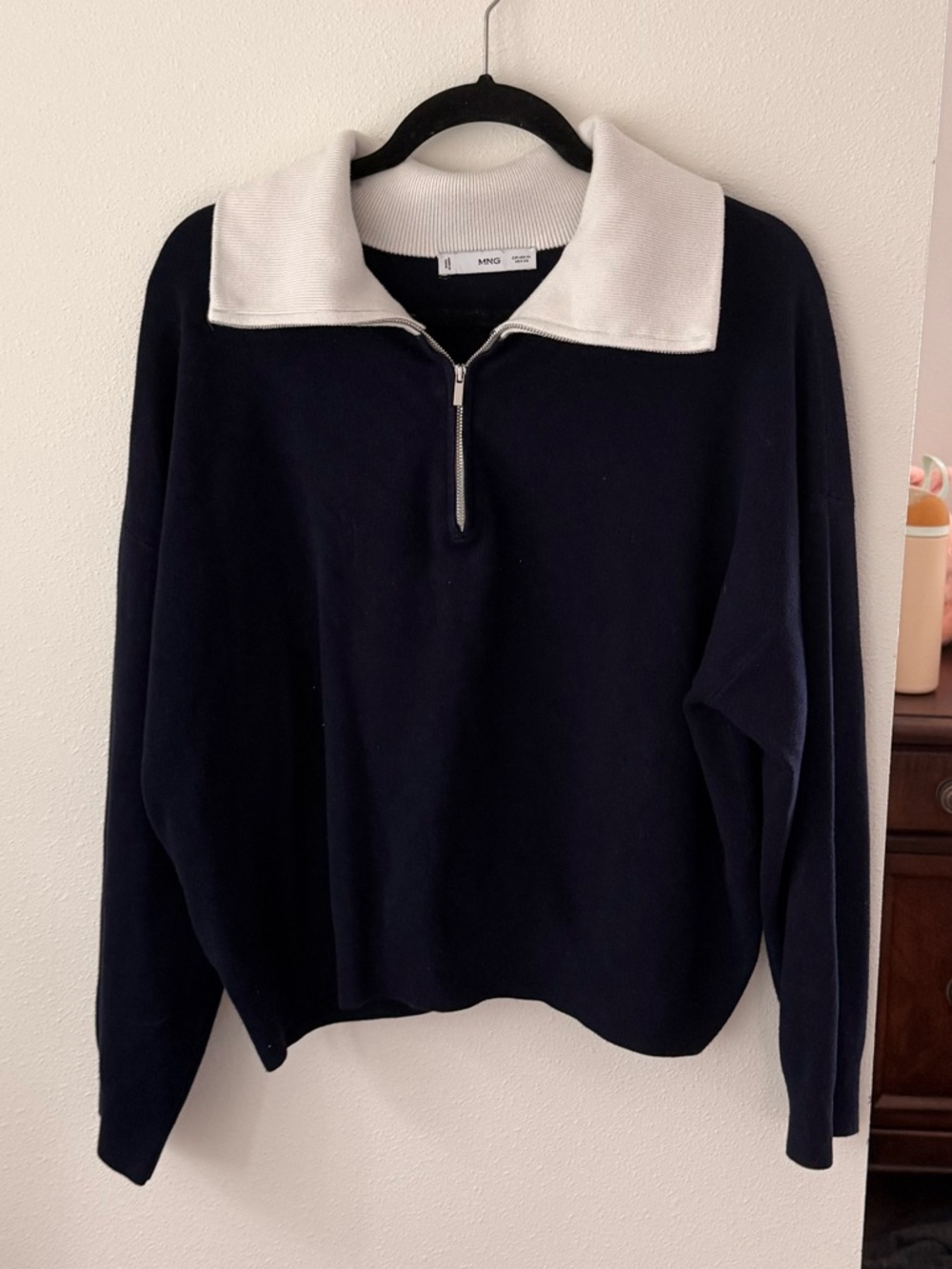 Mango Navy Pullover with Cream Contrast Collar